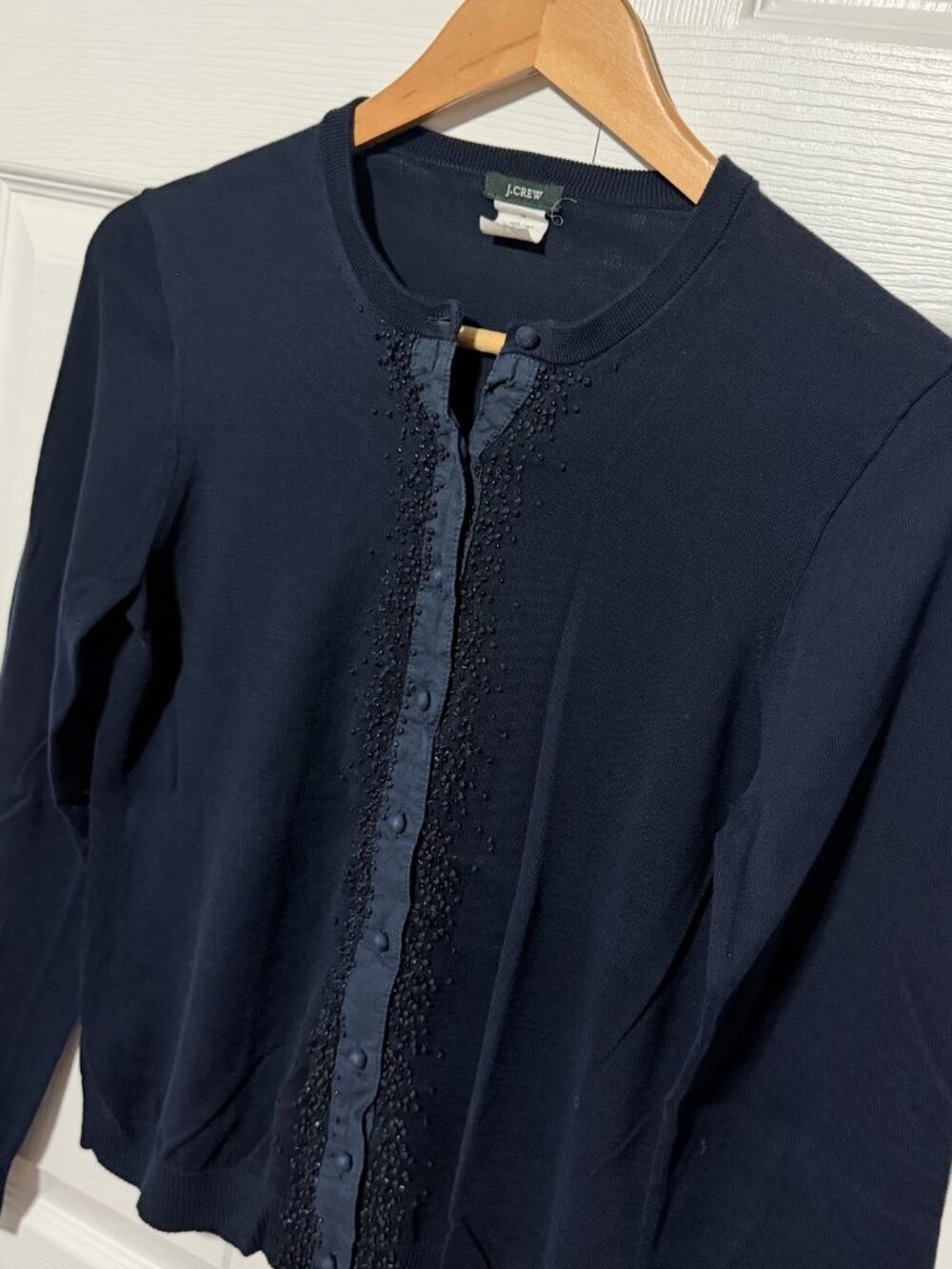 J.Crew Navy Beaded Button-Front Cardigan, Size M